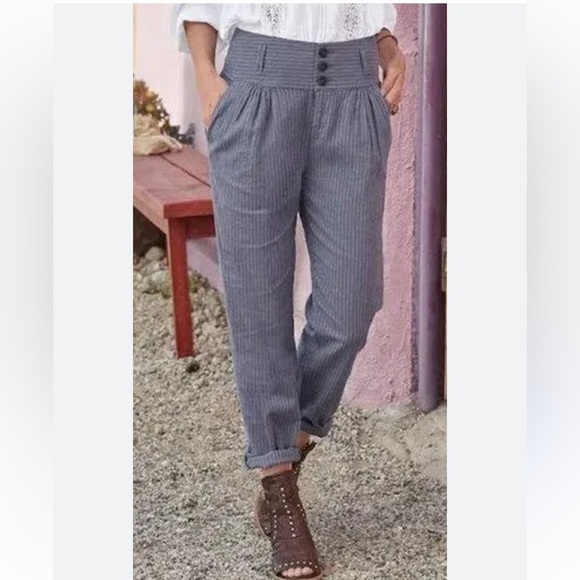 Sundance Amelia Linen Blend Pinstripe Trouser Pants in Blue Gray Size 4 - Picture 10 of 10